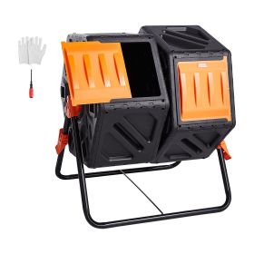 Compost Bin, 37-Gal Dual Chamber Composting Tumbler, High Volume Two Rotating Chambers with 2 Sliding Door and Steel Frame