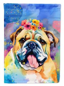 English Bulldog Hippie Dawg Garden Flag Mailbox Flag Decorative Yard Flag Banner Outside Patio Artwork Yard Flower Beds, Garden Size, Multicolor