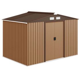 Outdoor Storage Shed, Garden Tool Metal Shed With Foundation Kit, Double Lockable Door, Air Vents And Sloping Roof, For Backyard, Patio, Lawn, Ye (Option: Yellow)