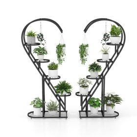 5 Tier Metal Plant Stand with Hanging Hook for Multiple Plants (Color: BLACK)