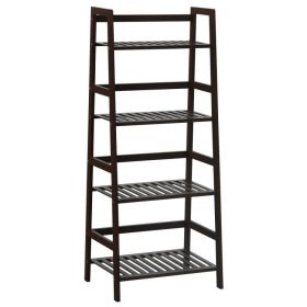 4-Tier Bamboo Plant Rack with Guardrails Stable and Space-Saving (Color: BROWN)